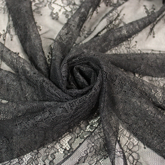 Tissu dentelle - motif fleuri - noir - photo 1/5 | So Tissus