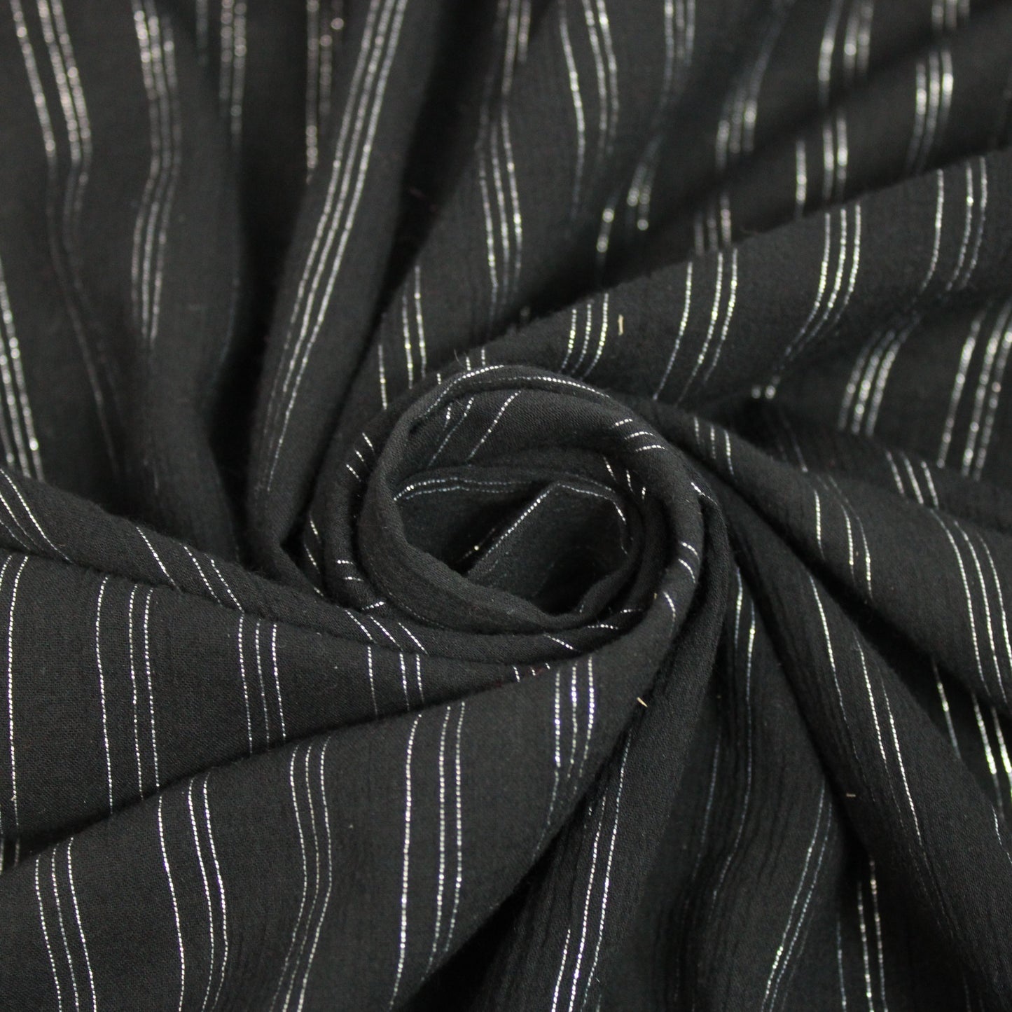 Tissu gaze de coton - à rayure - noir et argenté - photo 1/4 | So Tissus