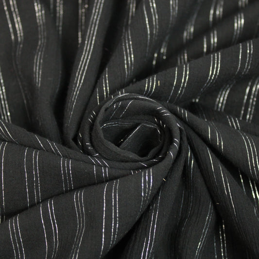 Tissu gaze de coton - à rayure - noir et argenté - photo 1/4 | So Tissus
