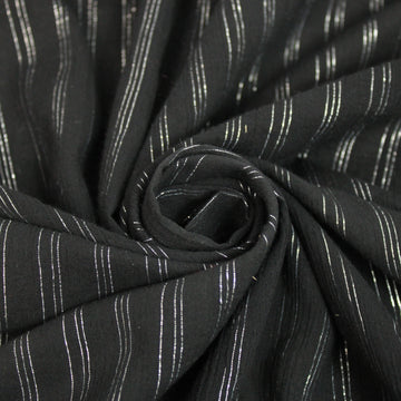 Tissu gaze de coton - à rayure - noir et argenté