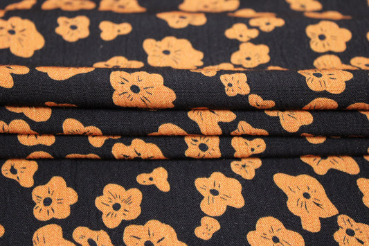 Tissu crêpe viscose - imprimé fleuri - ton orangé - photo 2/5 | So Tissus