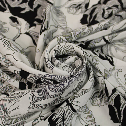 Tissu crêpe de chine 100% soie - imprimé fleurs abstraite - noir et blanc - photo 1/5 | So Tissus