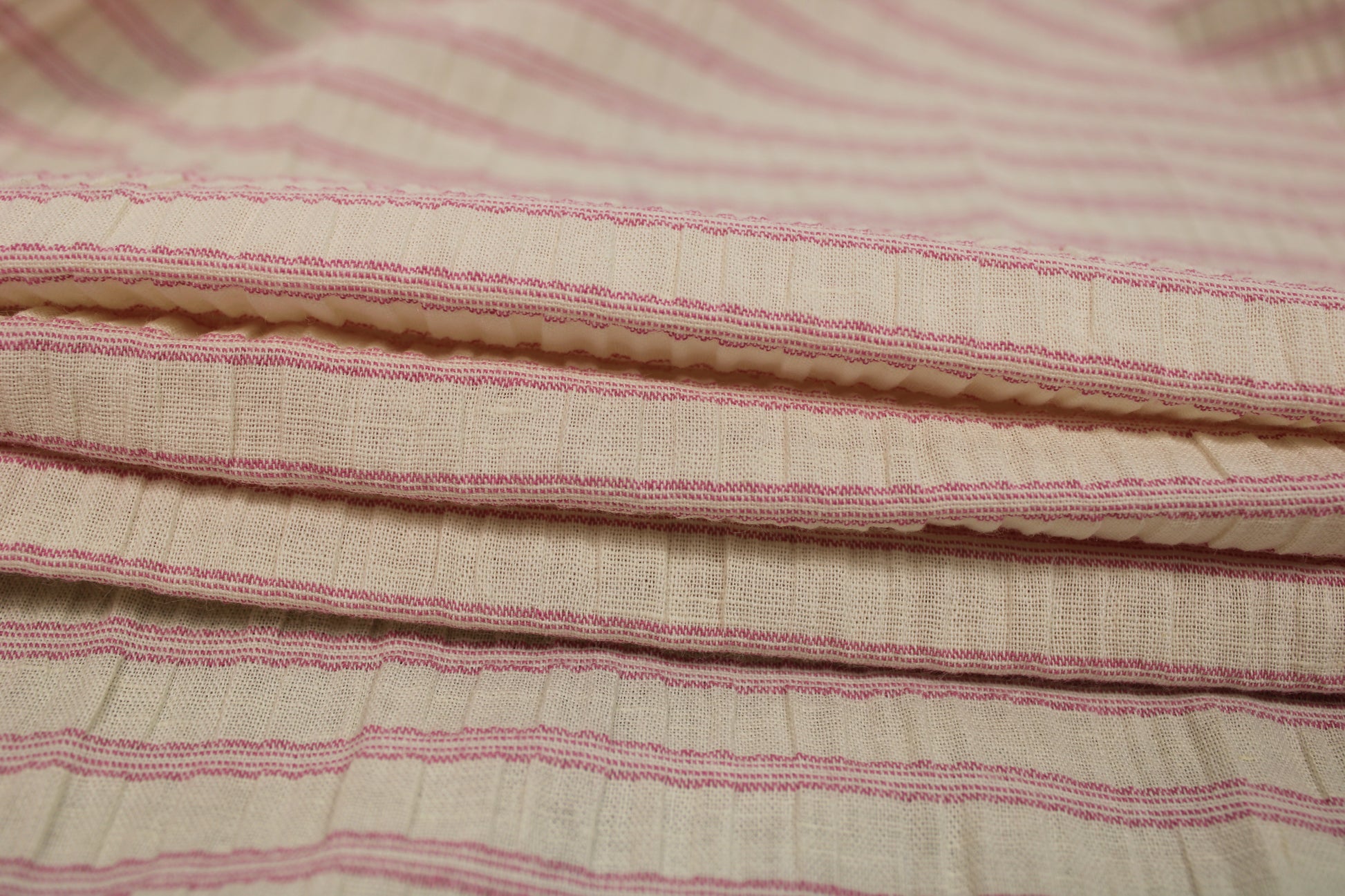 Tissu coton lin  - à rayure - rose - photo 2/5 | So Tissus