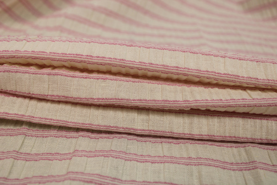 Tissu coton lin  - à rayure - rose
