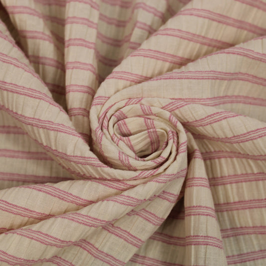 Tissu coton lin  - à rayure - rose - photo 1/5 | So Tissus