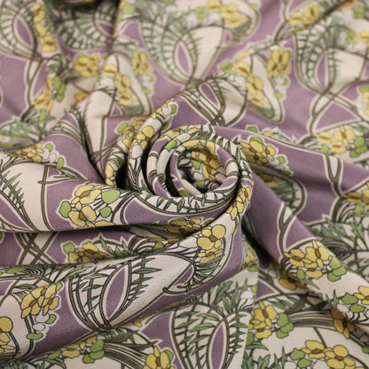 Tissu crêpe de chine 100% soie - imprimé fleuri - ton parme - photo 1/5 | So Tissus