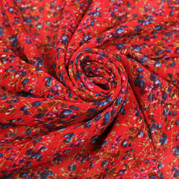 Tissu crêpe georgette  - imprimé fleuri - ton rouge