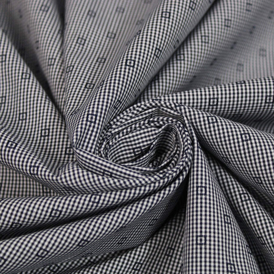 Tissu popeline de coton - à petits carreaux - noir et blanc