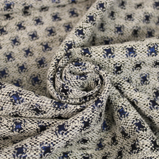 Tissu brocart double face - écru, noir et bleu - photo 1/8 | So Tissus
