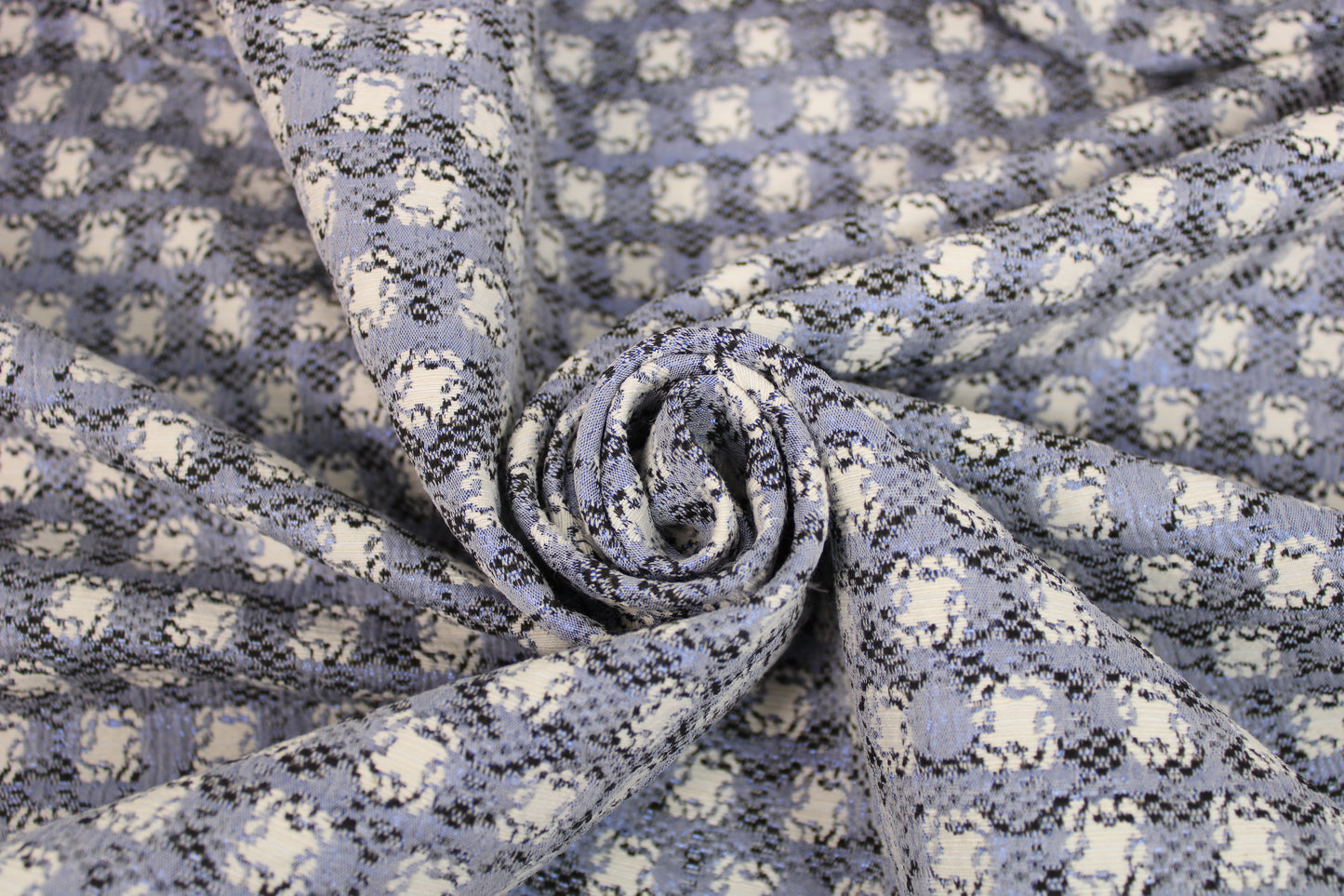 Tissu brocart double face - écru, noir et bleu - photo 2/8 | So Tissus