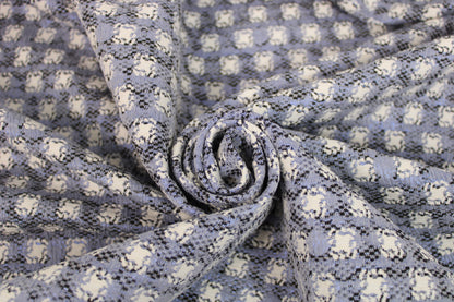 Tissu brocart double face - écru, noir et bleu - photo 2/8 | So Tissus