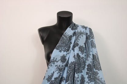 Tissu mousseline gaufré - imprimé cachemire - bleu ciel - photo 3/5 | So Tissus