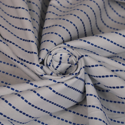 Tissu popeline de coton prestige - à rayures pointillées - blanc et bleu - photo 1/5 | So Tissus