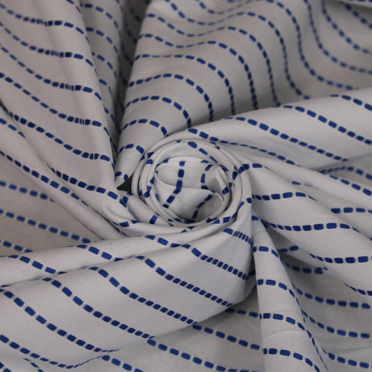 Tissu popeline de coton prestige - à rayures pointillées - blanc et bleu - photo 1/5 | So Tissus