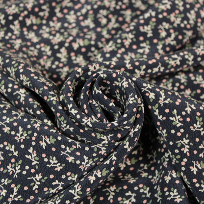 Tissu crêpe de soie lavé - imprimé fleuri - ton bleu marine - photo 1/5 | So Tissus