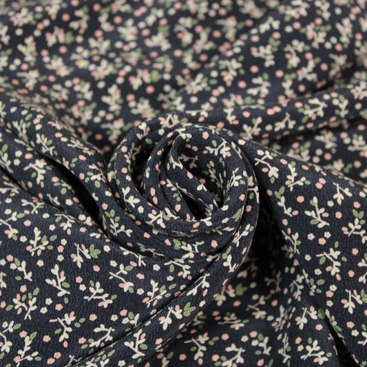 Tissu crêpe de soie lavé - imprimé fleuri - ton bleu marine - photo 1/5 | So Tissus
