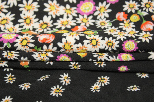 Tissu crêpe - imprimé marguerite - noir et multicolore - photo 2/5 | So Tissus