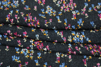 Tissu crêpon de soie - petite fleurs - ton bleu marine - photo 2/5 | So Tissus
