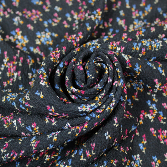 Tissu crêpon de soie - petite fleurs - ton bleu marine - photo 1/5 | So Tissus