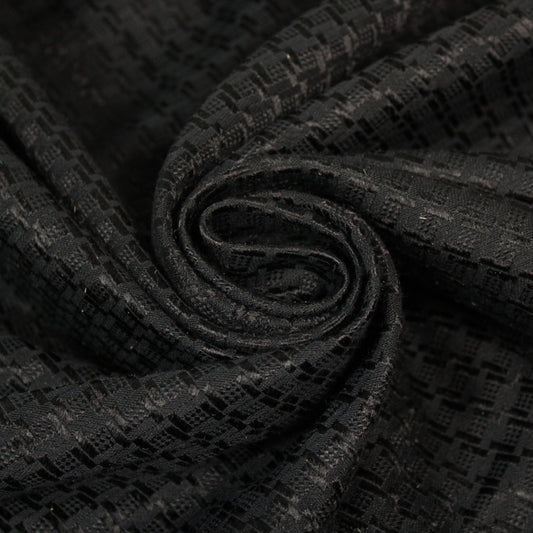 Tissu jacquard coton et soie - motif géométrique - noir - photo 1/4 | So Tissus