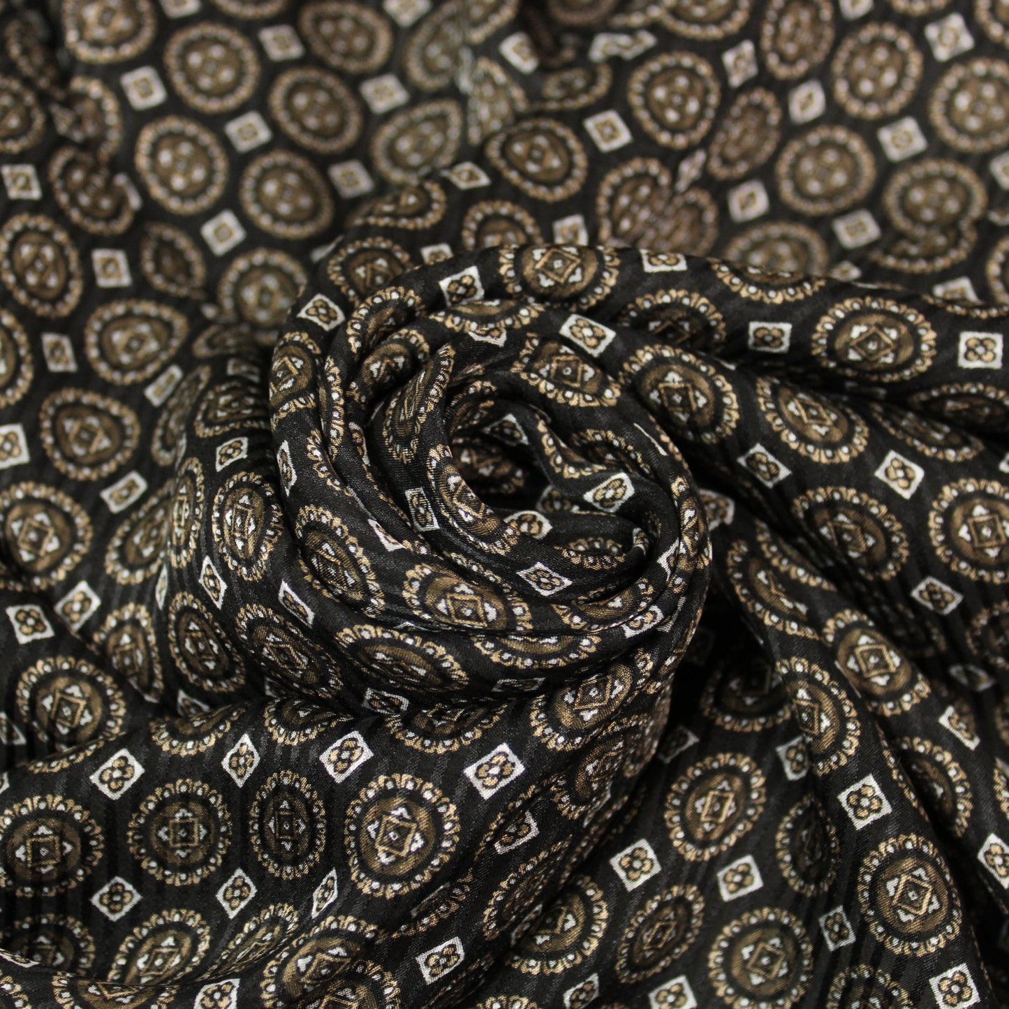 Tissu mousseline de soie - à rayures et motif baroque - ton noir - photo 1/4 | So Tissus