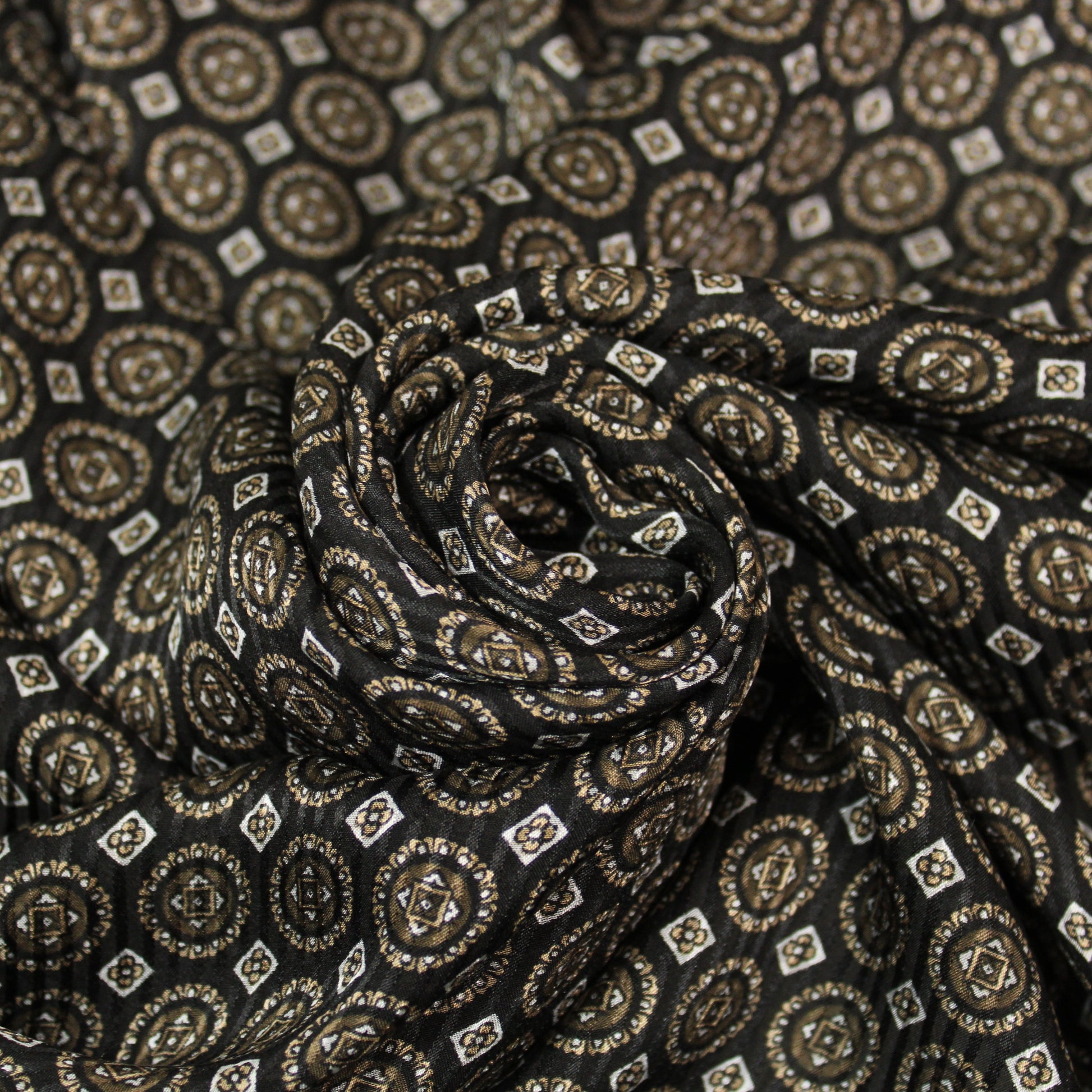 Tissu mousseline de soie - à rayures et motif baroque - ton noir - photo 1/4 | So Tissus