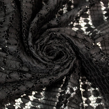 Tissu dentelle plissé - noir