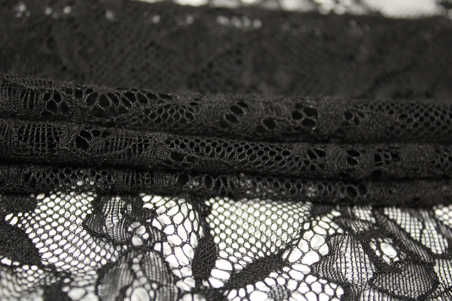 Tissu dentelle stretch - noir