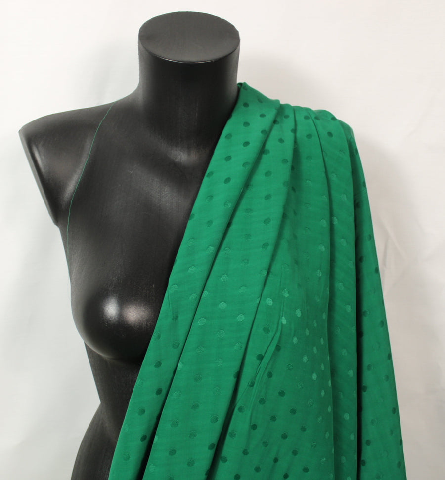 Tissu crêpe viscose - à pois - vert prairie