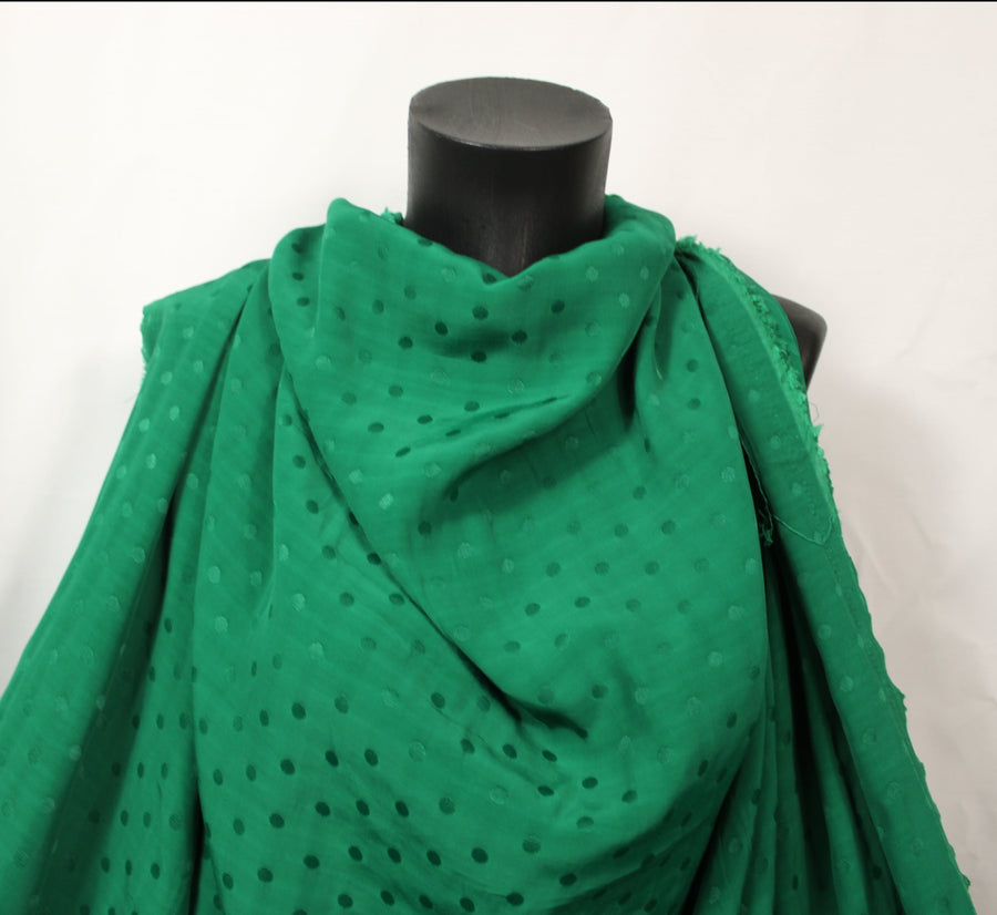 Tissu crêpe viscose - à pois - vert prairie