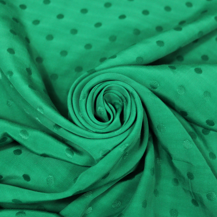 Tissu crêpe viscose - à pois - vert prairie