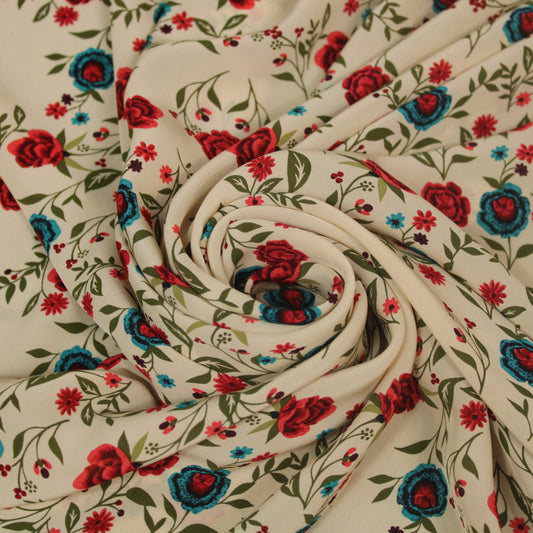 Tissu viscose - imprimé fleuri - ton nude - photo 1/5 | So Tissus