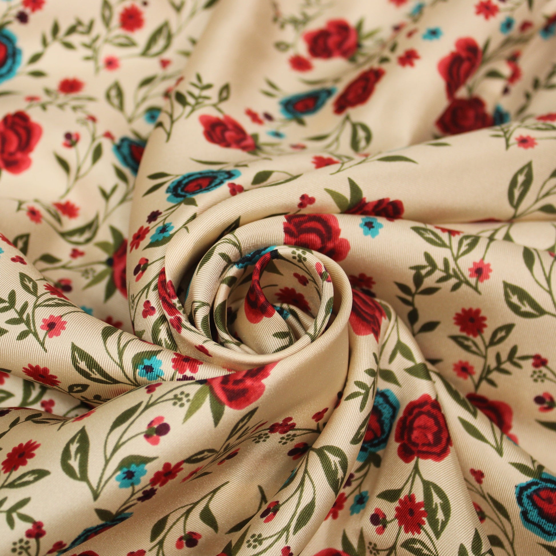 Tissu twill de soie - imprimé fleurs multicolore - ton nude - photo 1/5 | So Tissus