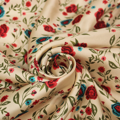 Tissu twill de soie - imprimé fleurs multicolore - ton nude - photo 1/5 | So Tissus