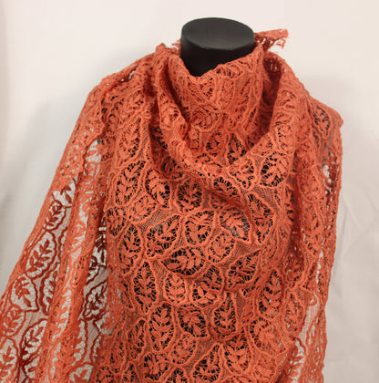 Tissu guipure - motif feuilles - terracotta - photo 4/5 | So Tissus
