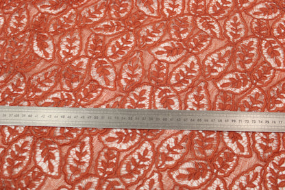 Tissu guipure - motif feuilles - terracotta - photo 5/5 | So Tissus