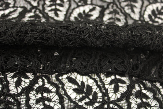 Tissu guipure - motif feuilles - noir - photo 2/4 | So Tissus