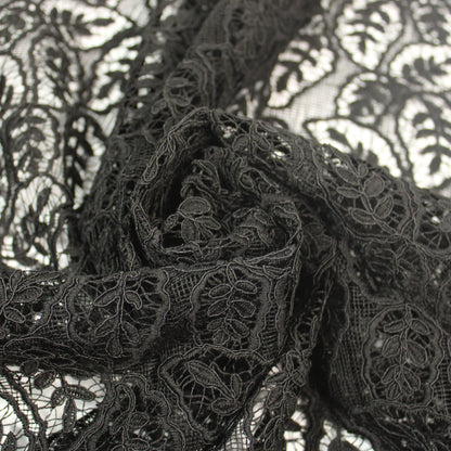 Tissu guipure - motif feuilles - noir - photo 1/4 | So Tissus