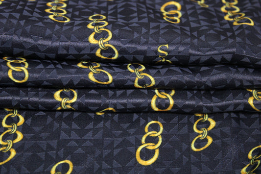 Tissu soie - imprimé chaine en or - bleu marine et doré - photo 2/4 | So Tissus