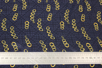 Tissu soie - imprimé chaine en or - bleu marine et doré - photo 4/4 | So Tissus