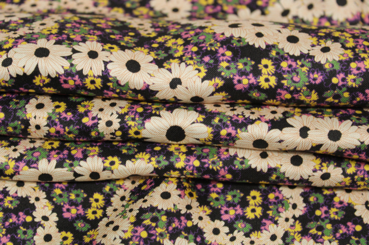 Tissu twill de soie - imprimé marguerite - ton écru - photo 2/5 | So Tissus