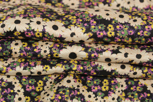 Tissu twill de soie - imprimé marguerite - ton écru - photo 2/5 | So Tissus