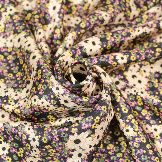 Tissu twill de soie - imprimé marguerite - ton écru - photo 1/5 | So Tissus