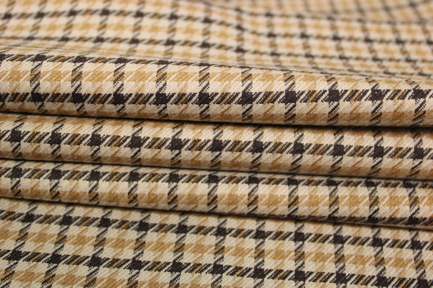 Tissu crêpe de laine stretch laine - pieds de poule - marron et beige clair - photo 2/5 | So Tissus