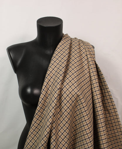 Tissu crêpe de laine stretch laine - pieds de poule - marron et beige clair - photo 3/5 | So Tissus