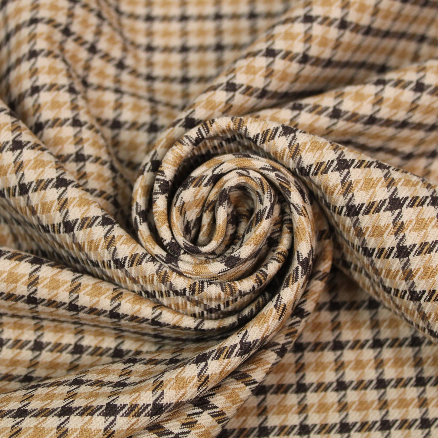 Tissu crêpe de laine stretch laine - pieds de poule - marron et beige clair - photo 1/5 | So Tissus