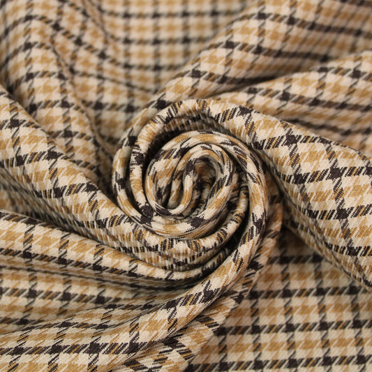 Tissu crêpe de laine stretch laine - pieds de poule - marron et beige clair - photo 1/5 | So Tissus