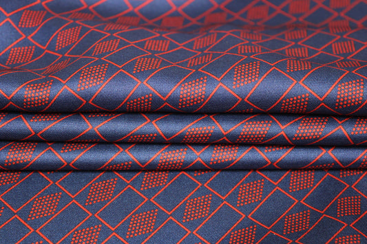 Tissu twill - imprimé geometrique - ton rouge et bleu marine - photo 2/5 | So Tissus