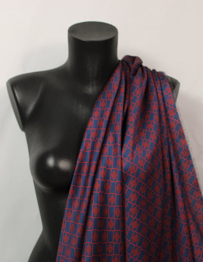Tissu twill - imprimé geometrique - ton rouge et bleu marine - photo 3/5 | So Tissus