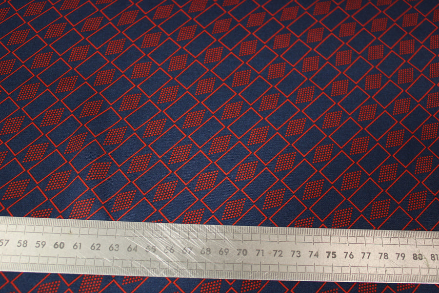 Tissu twill - imprimé geometrique - ton rouge et bleu marine